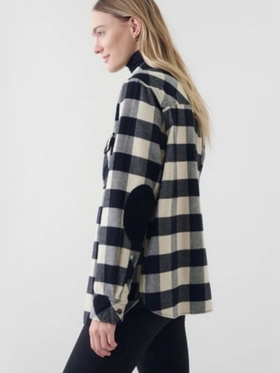 Roots Tops - Roots Black and Cream Buffalo Check Overshirt with Elbow Patches